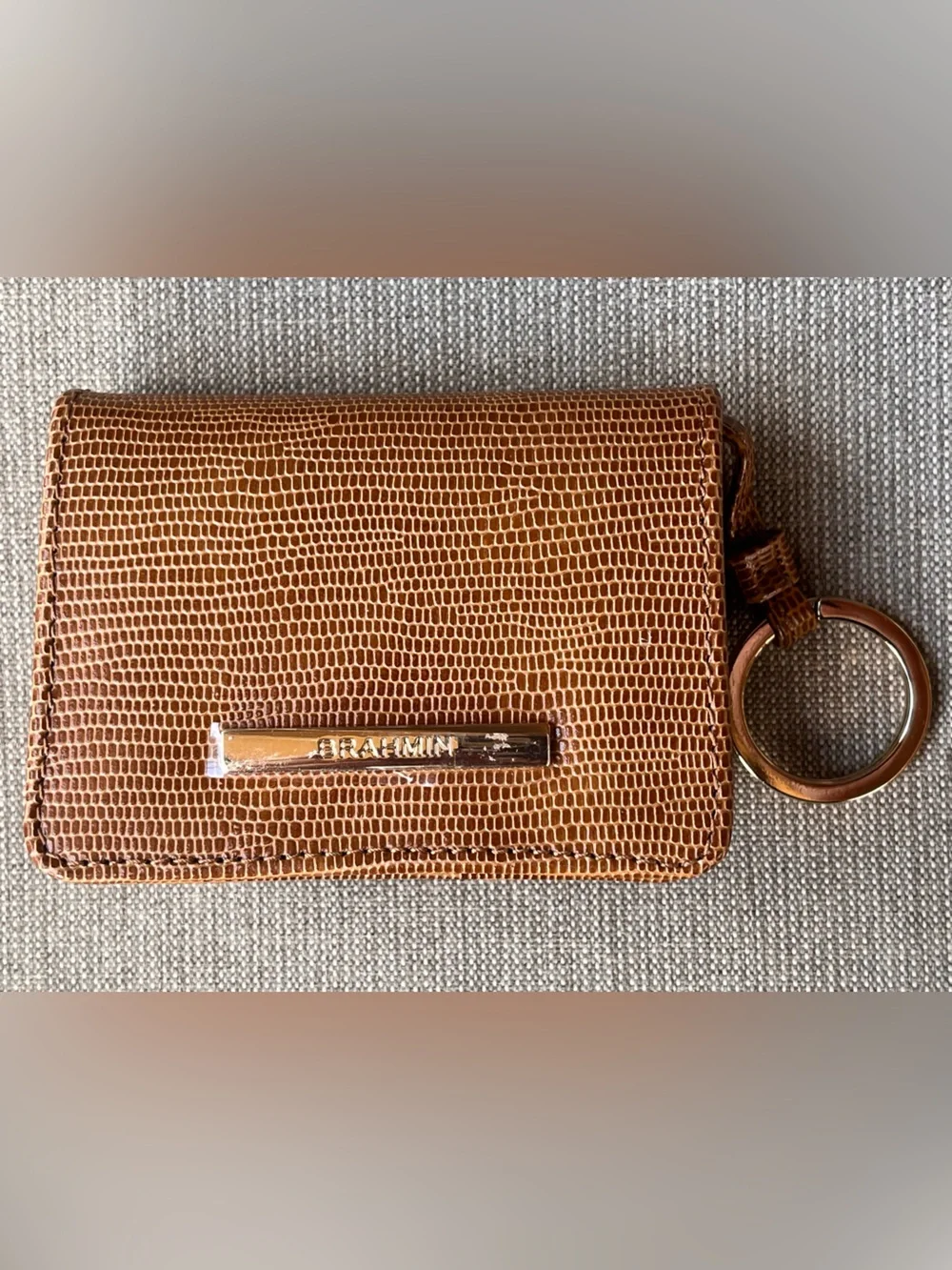 NWT Brahmin MiNI KEY in TOBACCO ALL OVER LIZARD Wallet